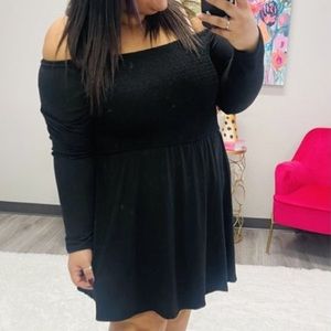 ⭐️ New - White Birch - Black Boat Neck Smocked Skort Dress - Womans Large